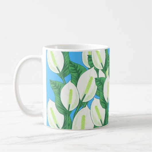 Der weiße Frieden liegt auf hellblauem Hintergrund Kaffeetasse (Links)