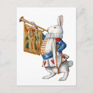 Der weiße Kaninchen bläst sein Horn Postkarte
