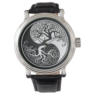 Der weiße und schwarze Baum des Lebens Yin Yang Armbanduhr