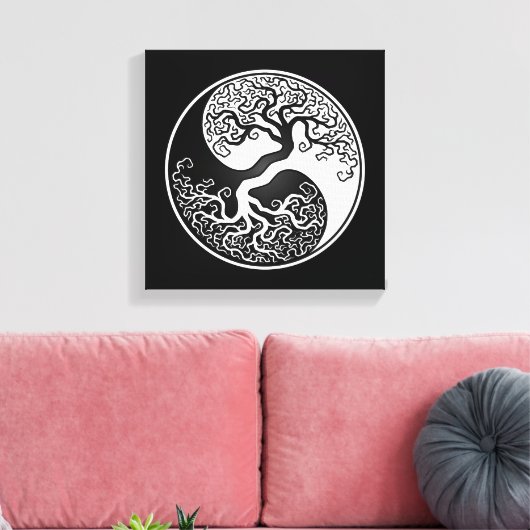 Der weiße und schwarze Baum des Lebens Yin Yang Leinwanddruck (Insitu (Wohnzimmer))