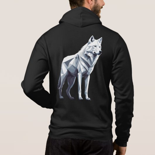 Der weiße Wolf: Eleganz in Geometrie Hoodie (Rückseite)