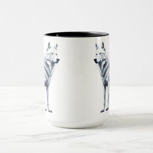 Der weiße Wolf: Eleganz in Geometrie Tasse (Zentrum)