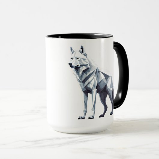 Der weiße Wolf: Eleganz in Geometrie Tasse (VorderseiteRechts)