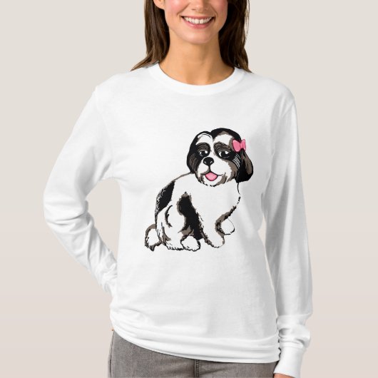 Der Welpen-Frauen Shih Tzu langer die Hülsen-T - T-Shirt (Vorderseite)