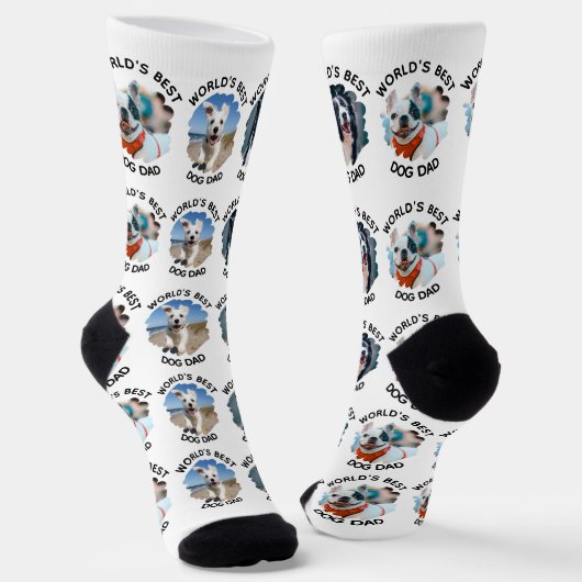 Der weltbeste Hund-Vater - Custom 3 Dog Fotos weiß Socken (Gewinkelt)
