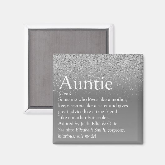 Der weltbeste Tante-Tante-Definition-Silberner Gli Magnet (Vorderseite/Rückseite)