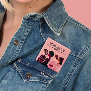 Der Weltfrauentag der Frauen rosa Blüte Button