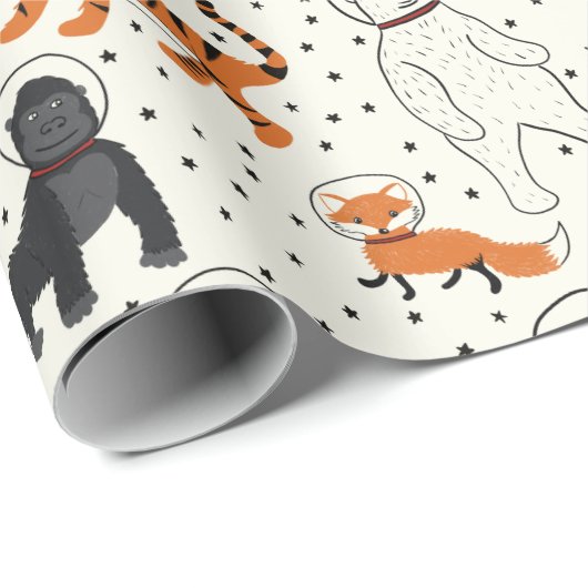 Der Weltraum ist Gemusterte Wildtierastronauten Geschenkpapier (Rolleneckpunkt)