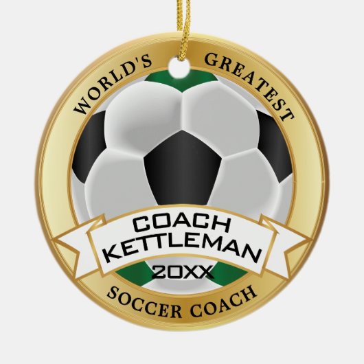 Der weltweit größte Fußball-Trainer Grün, Schwarz, Keramik Ornament (Vorne)
