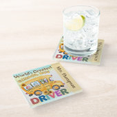 Der weltweit größte Schulbusfahrer Personalisiert Glasuntersetzer (Schrägansicht)