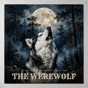 Der Werwolf-Husky-Western-Halloween-Haustierporträ Poster