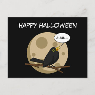 Der Werwolfvogel - Amsel heult den Mond an Comic Postkarte
