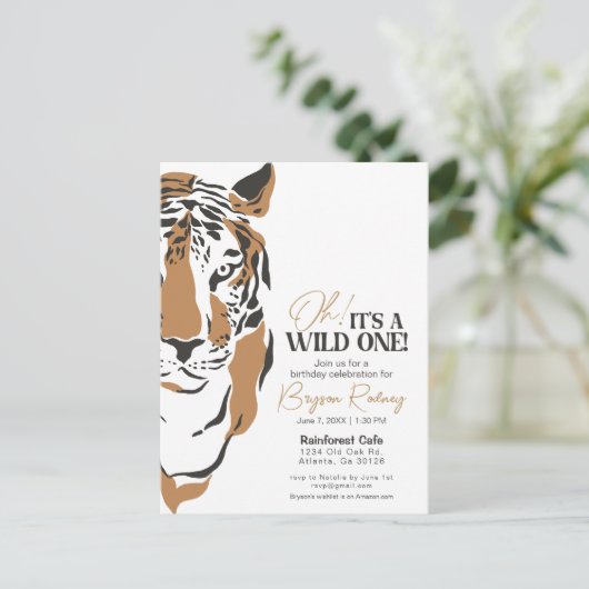 Der wilde Dschungeltiger lädt zum ersten Geburtsta Postkarte (Stehend Vorderseite)