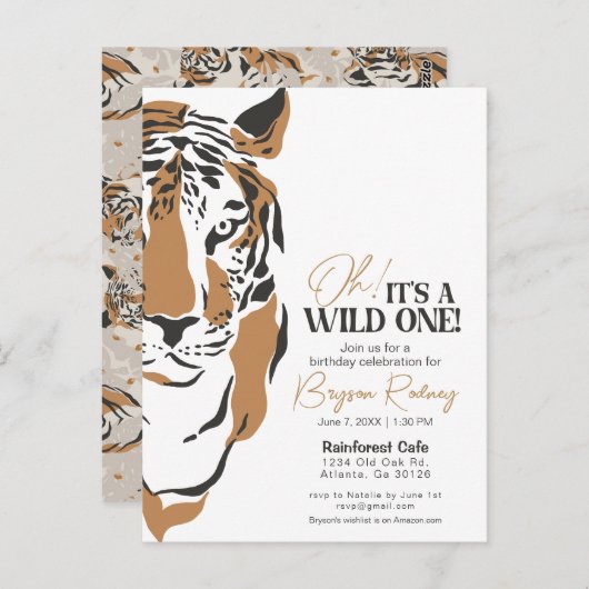 Der wilde Dschungeltiger lädt zum ersten Geburtsta Postkarte (Vorne/Hinten)