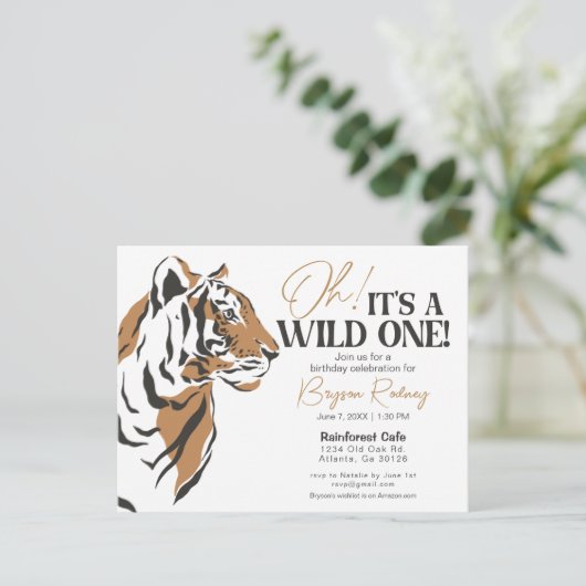 Der wilde Dschungeltiger lädt zum ersten Geburtsta Postkarte (Stehend Vorderseite)