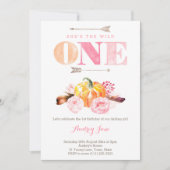 der wilde einlädt, 1. Geburtstag, boho Federn Einladung (Vorderseite)