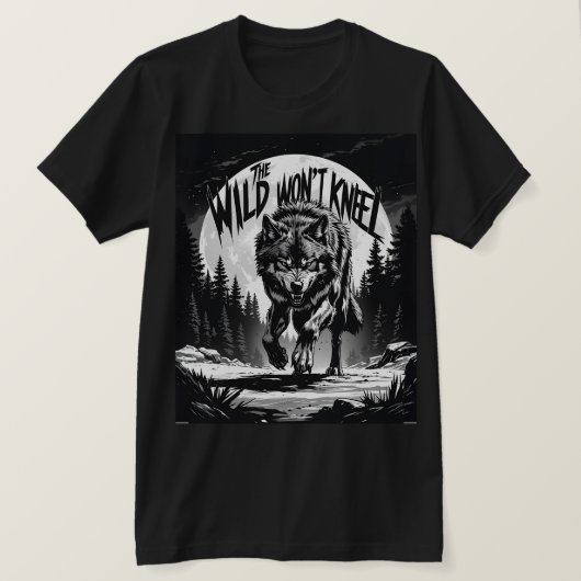 Der Wilde wird nicht knien - Wolf unter dem Mond T-Shirt (Design vorne)