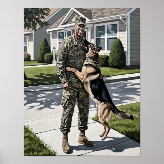 Der willkommene Zuhause- Soldat und sein Hund Poster (Vorne)