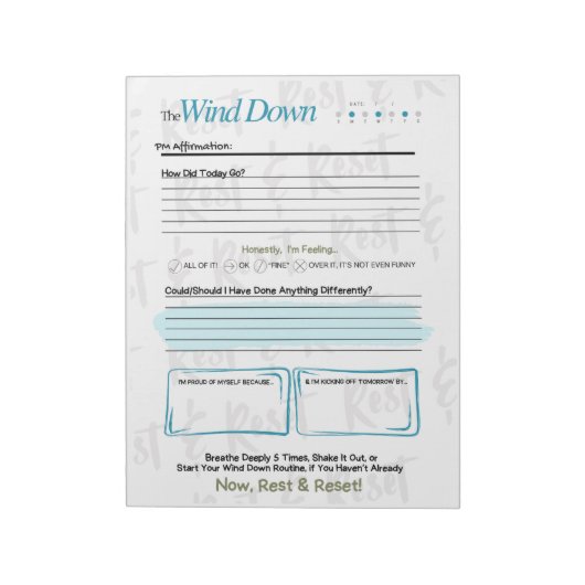 Der WIND DOWN – 5-Minuten-Abend-Journal-Notizblock Notizblock (Rotiert)