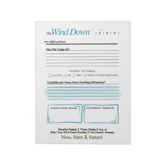 Der WIND DOWN – 5-Minuten-Abend-Journal-Notizblock Notizblock (Rotiert)