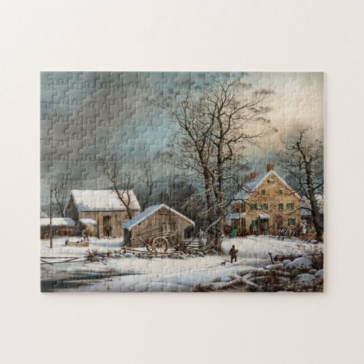 Der Winter im Land, ein kalter Morgen Puzzle (Horizontal)