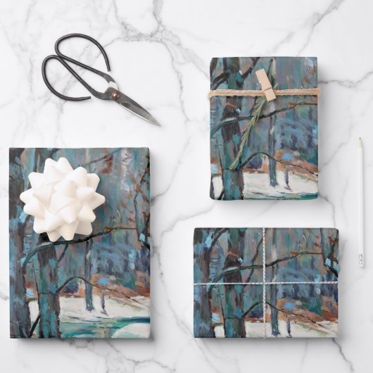 Der Winter in der schönen, farbenfrohen Kunst Geschenkpapier Set (Vorderseite)