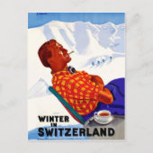 Der Winter in der Schweiz genießt die Sonne Postkarte (Vorderseite)
