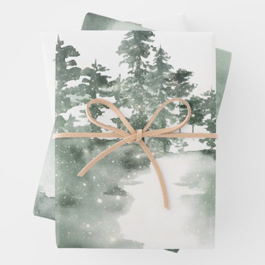 Der Winter ist grün, grau und weiß angeordnet  Geschenkpapier Set (Beispiel)