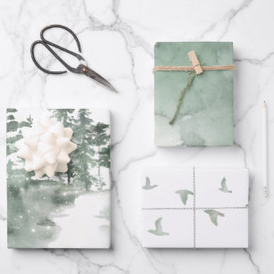 Der Winter ist grün, grau und weiß angeordnet  Geschenkpapier Set