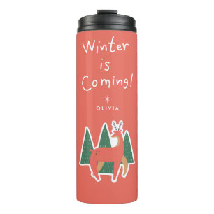 Der Winter kommt Personalisierte Urlaubsreise Um Thermosbecher
