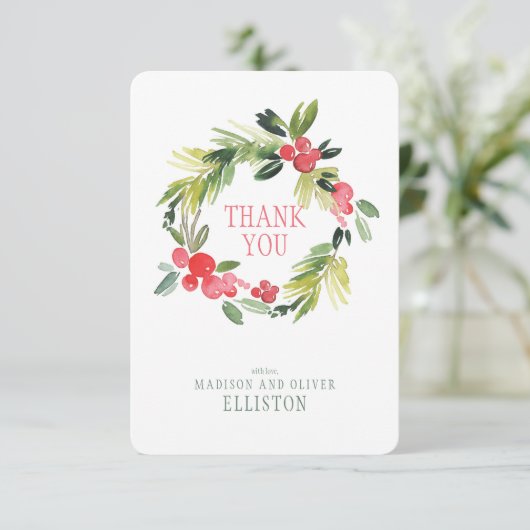 Der Winter Wedding BlumenKranz | danken Ihnen Dankeskarte (Stehend Vorderseite)