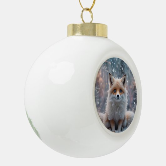 Der Winterfuchs Keramik Kugel-Ornament (Links)