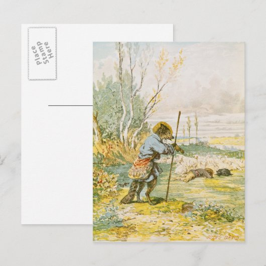Der Wolf als Hirte Postkarte (Vorne/Hinten)