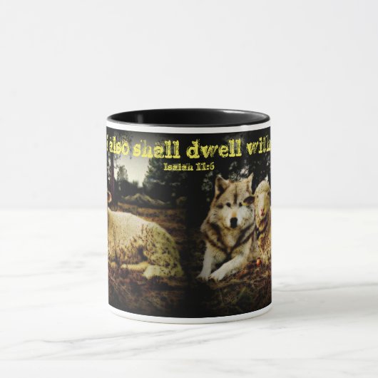 "Der Wolf bleibt mit dem niederlegenden Lamm" Tasse (Zentrum)