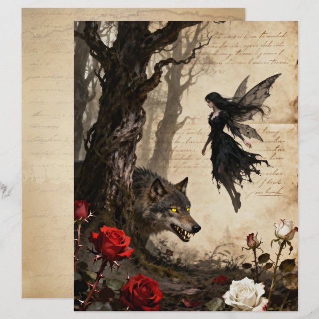 Der Wolf und das Feen Scrapbook Papier (Vorne/Hinten)