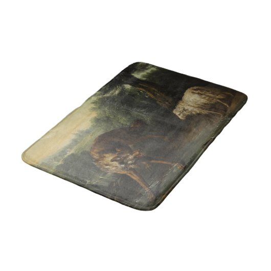 Der Wolf und das Lamm (von Jean-Baptiste Oudry) Badematte (Schrägansicht)