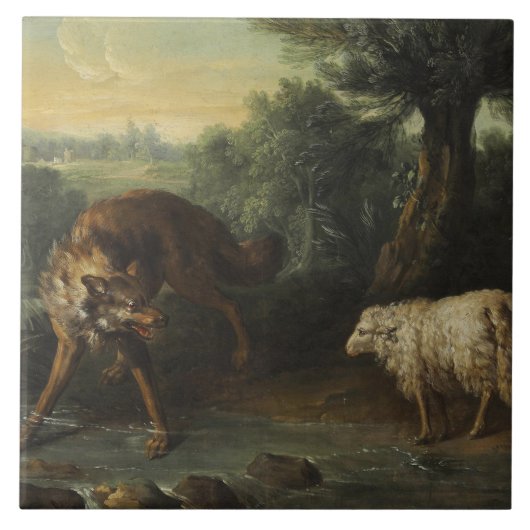 Der Wolf und das Lamm (von Jean-Baptiste Oudry) Fliese (Vorderseite)