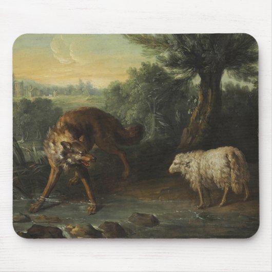 Der Wolf und das Lamm (von Jean-Baptiste Oudry) Mousepad (Vorne)