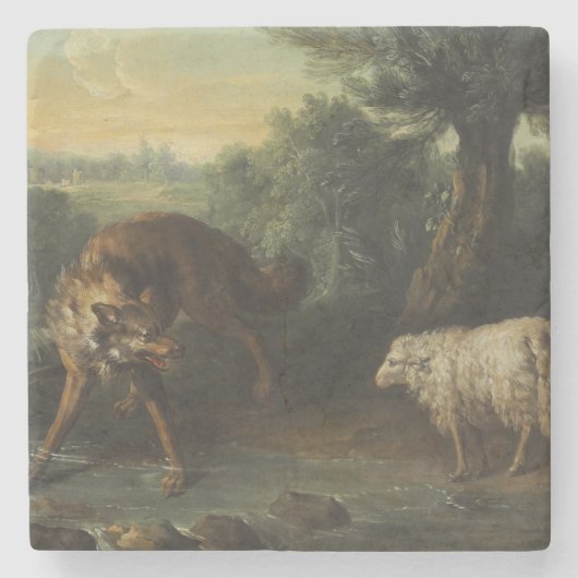 Der Wolf und das Lamm (von Jean-Baptiste Oudry) Steinuntersetzer (Vorderseite)