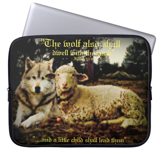 "Der Wolf wird mit dem Lämmer wohnen", das Laptopschutzhülle (Vorderseite)