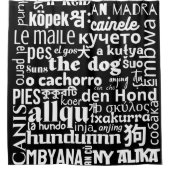 Der Worthund in verschiedenen Sprachen   Schwarz Duschvorhang (Vorderseite)