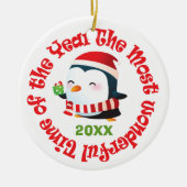 Der wunderbarste Time Pinguin Snowman Keramikornament (Vorne)