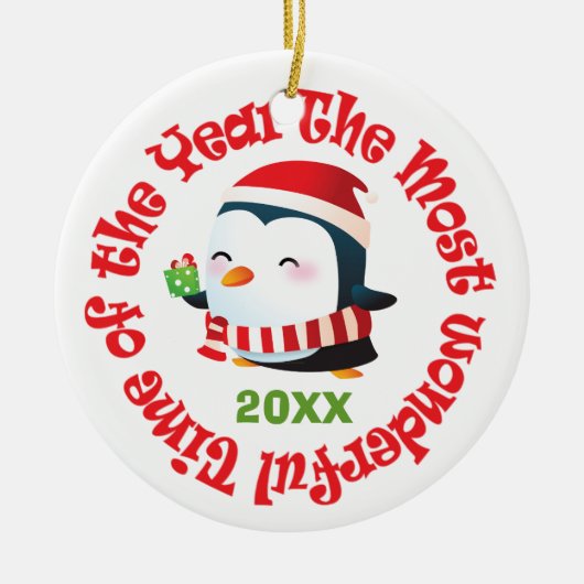 Der wunderbarste Time Pinguin Snowman Keramikornament (Vorne)