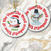 Der wunderbarste Time Pinguin Snowman Keramikornament