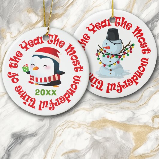 Der wunderbarste Time Pinguin Snowman Keramikornament