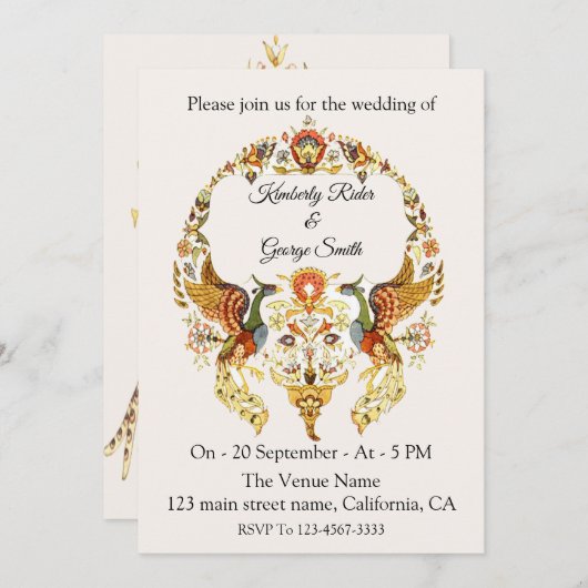 Der wunderschöne Kranz der Vogelhochzeit Einladung (Vorne/Hinten)