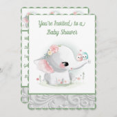 Der wunderschöne weiße Baby Boy oder Girl Elephant Einladung (Vorne/Hinten)