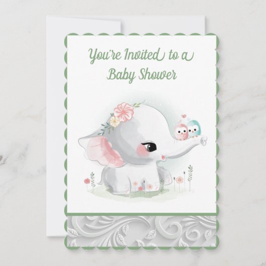 Der wunderschöne weiße Baby Boy oder Girl Elephant Einladung (Vorderseite)