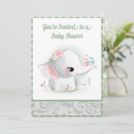 Der wunderschöne weiße Baby Boy oder Girl Elephant Einladung (Stehend Vorderseite)