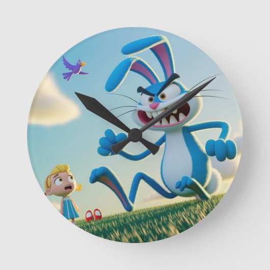 Der wütende Hase Runde Wanduhr (Vorderseite)